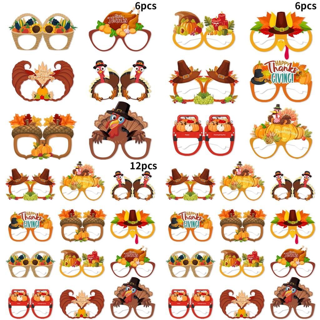 Thanksgiving Themed Paper Glasses Photo Props Set For Holiday Party Decor And Photos