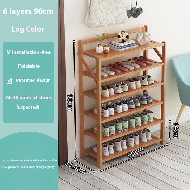 House Doorway Living Room Simple Shoe Rack Folding Portable 6 Floor 90cm Wide Bamboo Wooden Shoe Storage Organizer Rack Stands