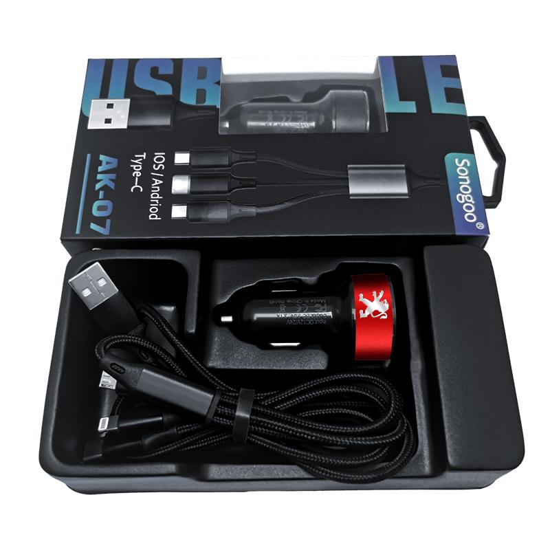 Car Charger 2 USB Ports Fast Charging Digital Display Car Accessories For Peugeot 308 408 508 RCZ 208 3008 2008 206 207 406 407 408 206 207 208 307