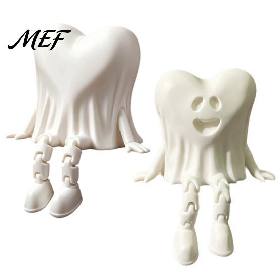 Ghost Gifts for Couples 3D Printed Heart-Shaped Figurine with Movable Joints, Sitting Dangling Leg Eco Friendly PLA Ornaments Statue, Matte