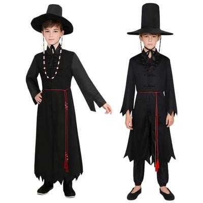1 Set Black Hunter Costume Set Well-Crafted Traditional Clothing Role-playing Props Coat Trousers Hat Chain Accessories