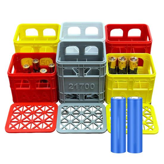 Stackable Battery Storage Box with Secure Latch Space-saving Battery Organizer for AA AAA 18650 21700 Batteries Compact Desktop Case