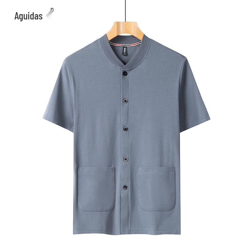 

Мужская футболка-кардиган с коротким рукавом из чистого хлопка - Большой размер, стиль дедушки L (60-70kg)