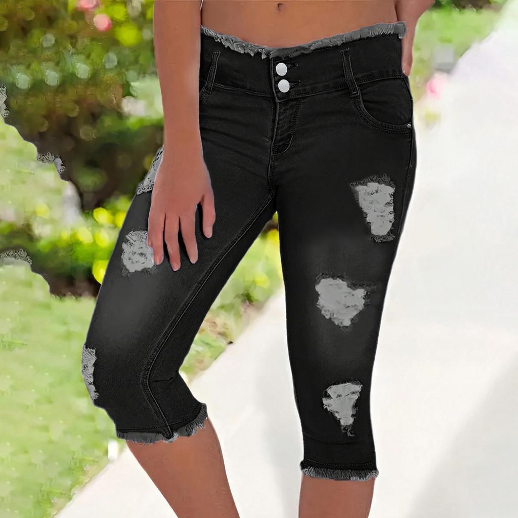 Damenjeans Retro-Farbe High-Waist-Design Cropped Jeans