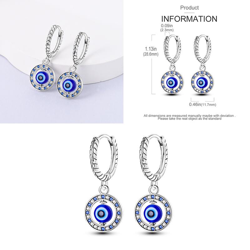 Sparkling Blue Zircon Hoop Earrings Pave U Shape Star Devil Eyes Circle S925 Drop Earring Fit Original Party Jewelry