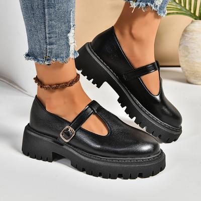 Modne jednokolorowe buty na platformie Mary Jane z paskiem na klamrę Damskie codzienne sneakersy Damskie modne sneakersy na platformie Damskie Zapatos De Mujer