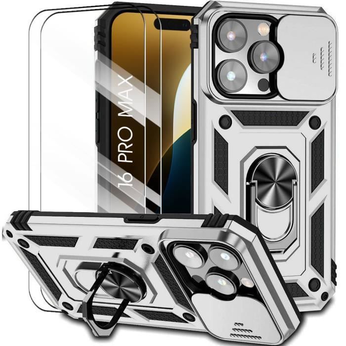 Coque de protection - BOOLING - iPhone 16 Pro Max - Rigide Antichoc - Argenté - 2 Verres Trempés