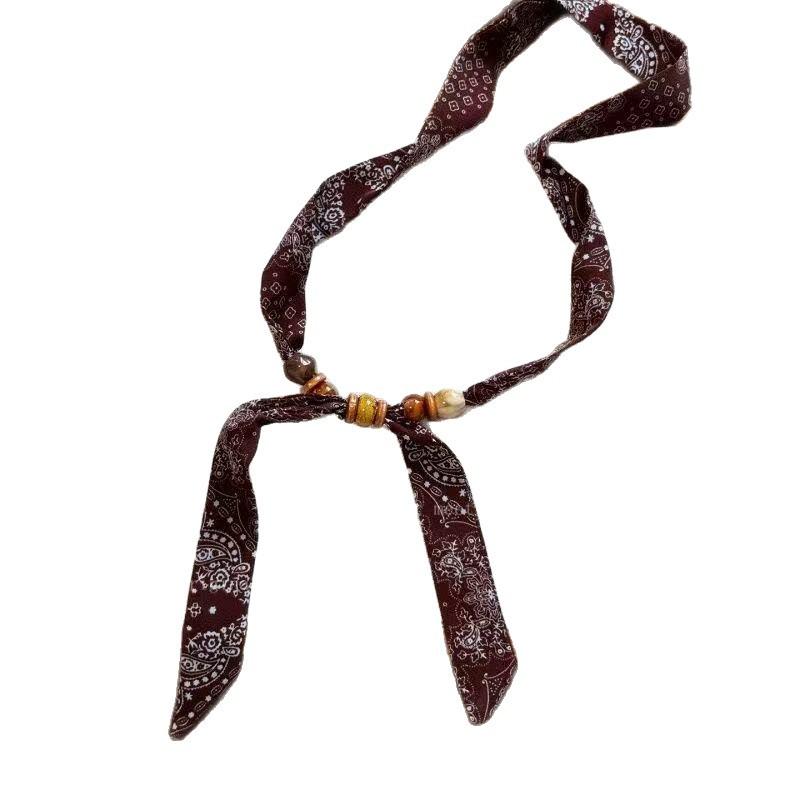 Ethnic Style Retro Cashew Flower Fine Silk Scarf Necklace Women's Early Spring Atmosphere Long Style Can Draw Latin America Rad Accessories