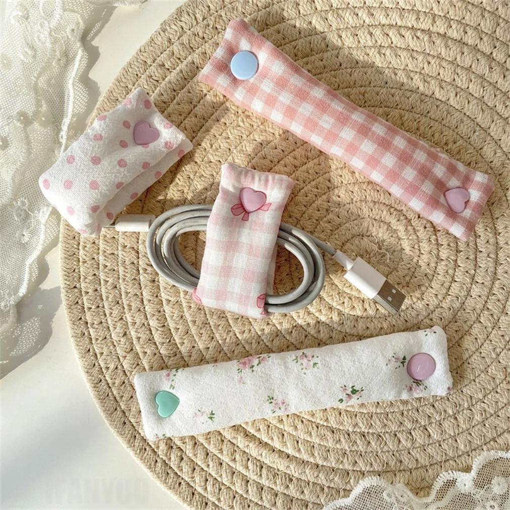 Data Cable Storage Buckle Flower Pattern Charging Cable Winder Headphone Cable Storage Fabric Cute Fixed Organization Tools