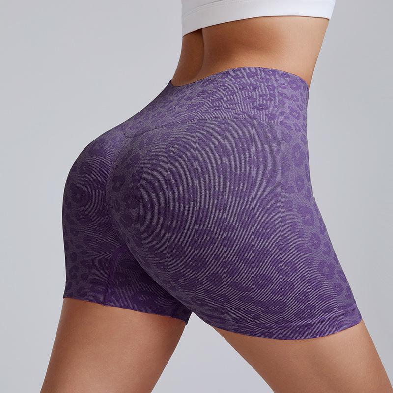

Шорты для йоги с высокой талией, леопардовым принтом и контролем живота – подтягивающие ягодицы, облегающие, для фитнеса Large темно-фиолетового