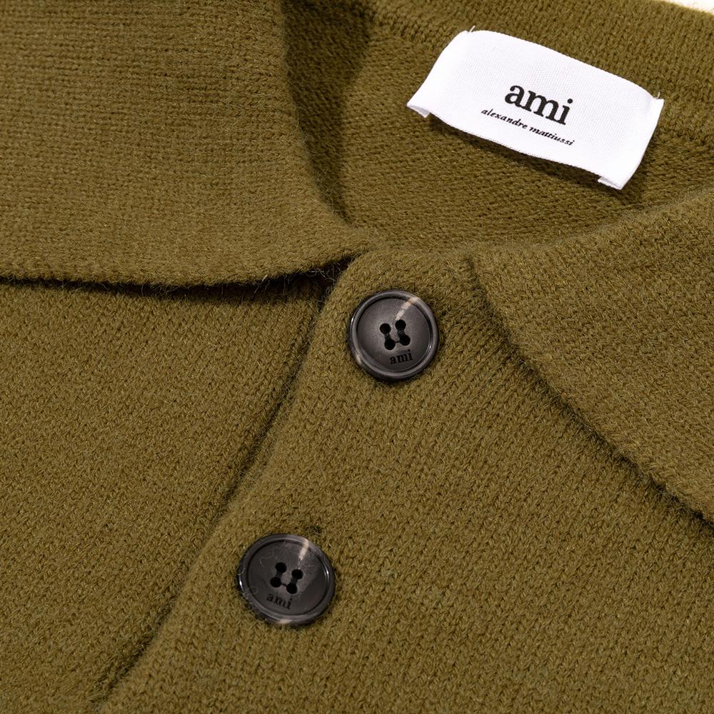 8199 AMI Autumn and Winter White Heart-shaped Jacquard Alpaca Wool Blended Loose Sweater Polo Collar Men Pullover Sweater