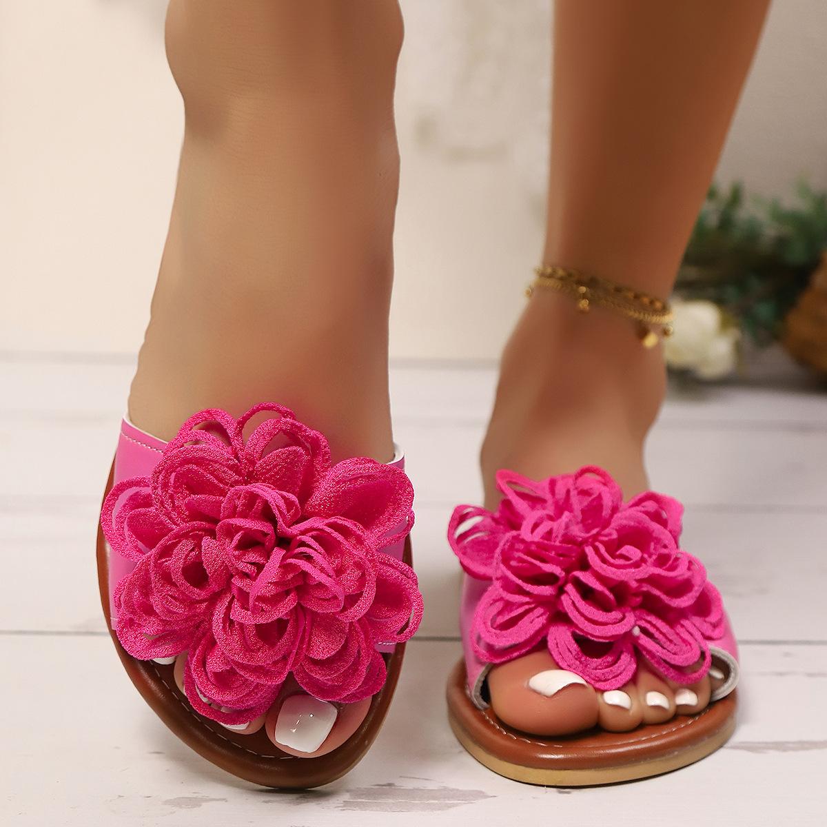 

Женские тапочки на плоской подошве. Женские летние новые модные односложные пляжные тапочки с цветочным принтом. 36 персиковый