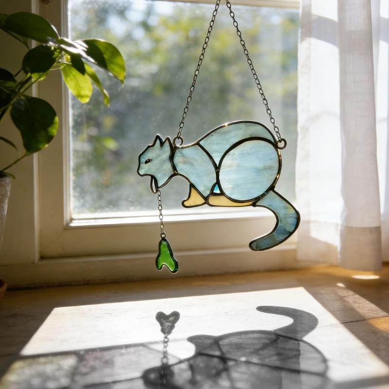 Lustige Katzen Erbrechen Sonnenfänger Acryl Fenster Sonnenfänger Dekorationen Geburtstagsgeschenk Frauen Buntglas Fenster Hängende Dekorationen