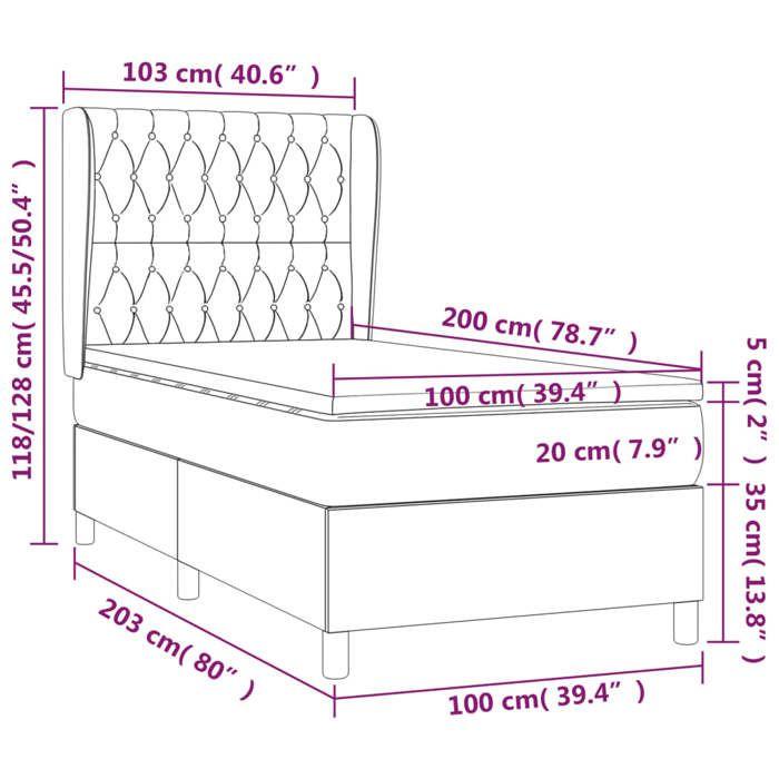 3128181 vidaXL Lit à sommier tapissier avec matelas Gris clair 100x200cm Tissu