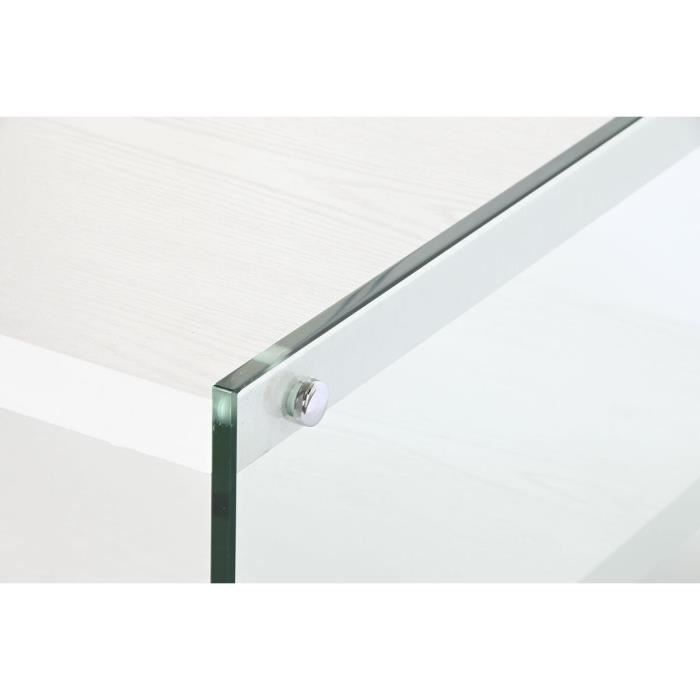 Table basse - Verre Bois MDF - Blanc - 130 x 65 x 35,5 cm