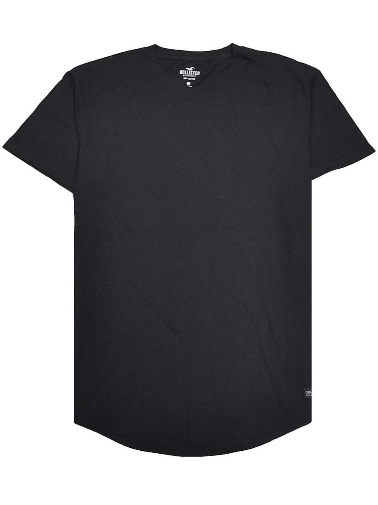 Cotton Short Sleeve Curved Hem Logo PATCH Black Size M [Hollister] Men's T-Shirt [Item]