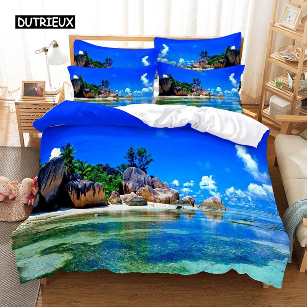 Beach Coconut Tree Duvet Cover Natural Scenery Bedroom Decoration Quilt Cover Seaside Coconut Tree Hawaii Style Women Children