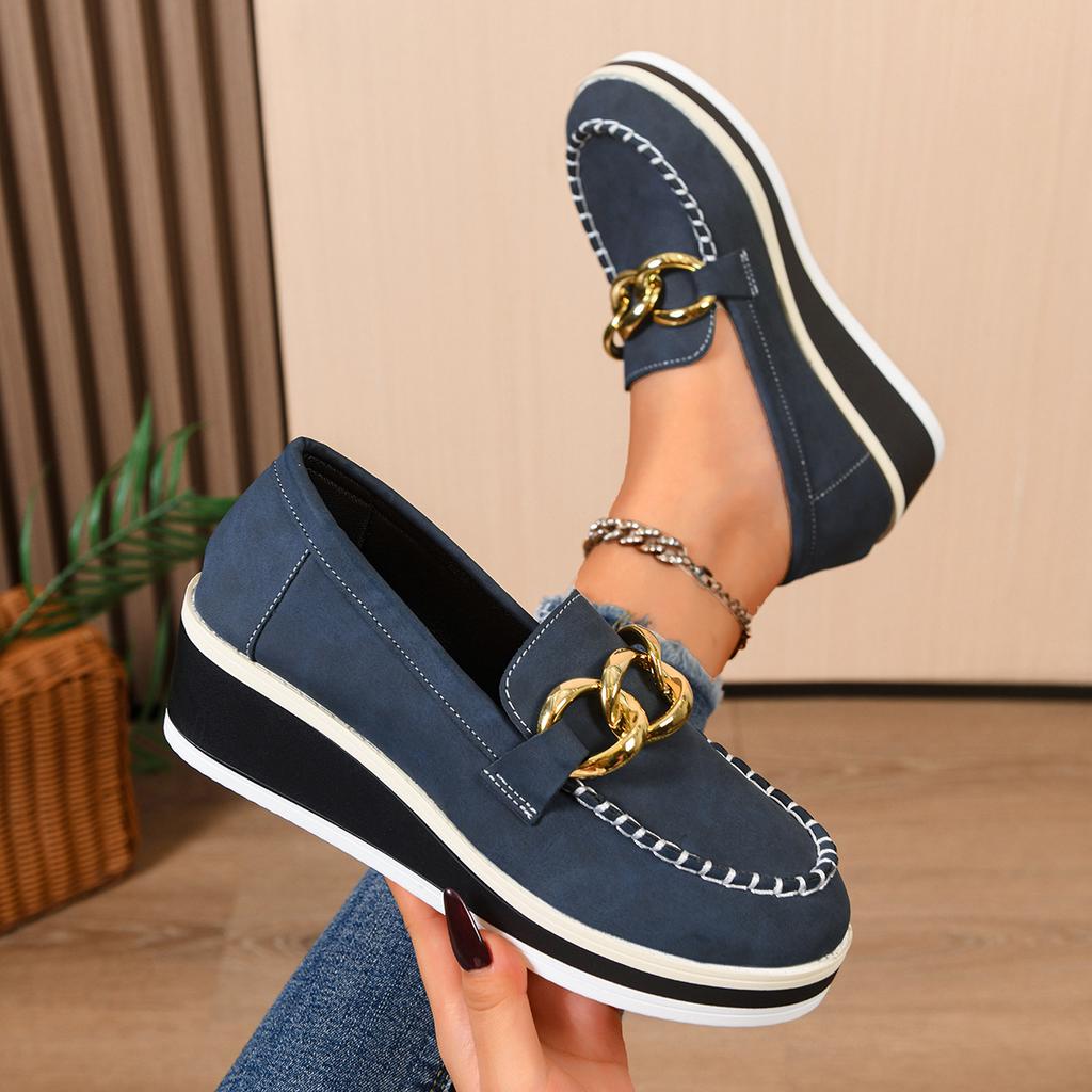 Plus Size 36-43 Wedges Women's Casual Shoes High Heel Chain Comfortable Solid Color Work Shoes Slip on Loafers Daily Office Wear