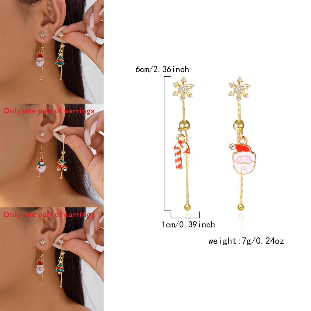 Fashion Christmas Earrings With Santa Claus And Bell Elements For Holiday Party Wear