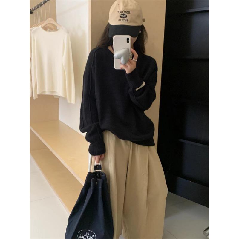 Gentle Design Style Candy Color Round Neck Pullover Sweater Women's Soft Waxy Round Neck Loose Thick Warm Top Trendy Girl