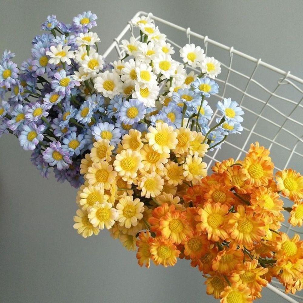 30 Heads of Chamomile Artifiical Flower Branch 50cm Height Flexible Stems Simulation Flower with Green Leaves Wedding Bouquet