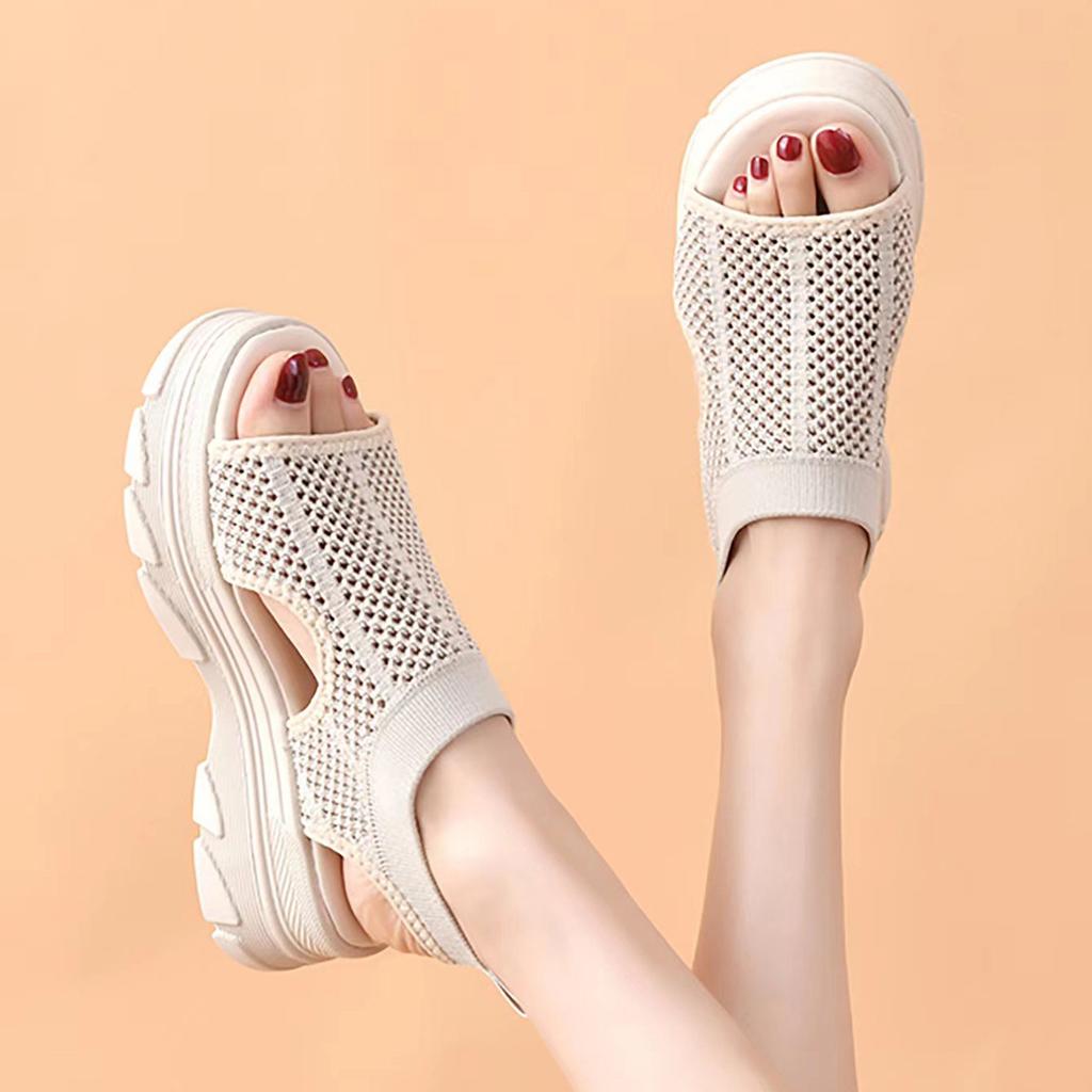 Fashion Thick Bottom Sandals Women Summer New Fish Mouth Hollow Leisure Students Sports Style Mesh Platform Wedge Sandalias Femininas