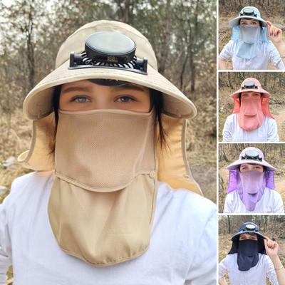 Καπέλο Ήλιου με Φαρδύ Γείσο και Ανεμιστήρα για Άνδρες Γυναίκες Υπαίθριο Καπέλο Κάδου Ψαρέματος με Κάλυμμα Λαιμού και Προστατευτικό Προσώπου για Πεζοπορία Κάμπινγκ
