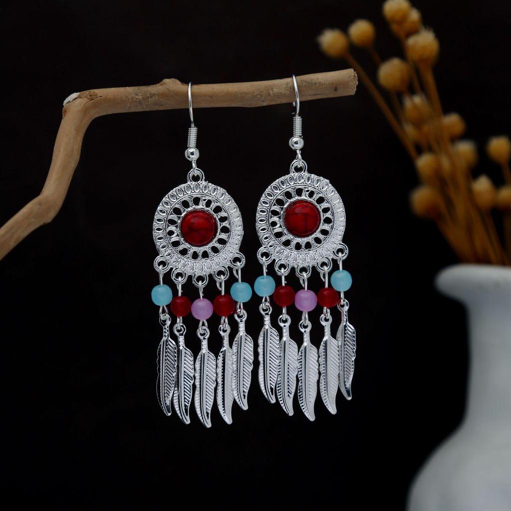 Personalized Bohemian Miao Silver Geometric Tassel Earrings