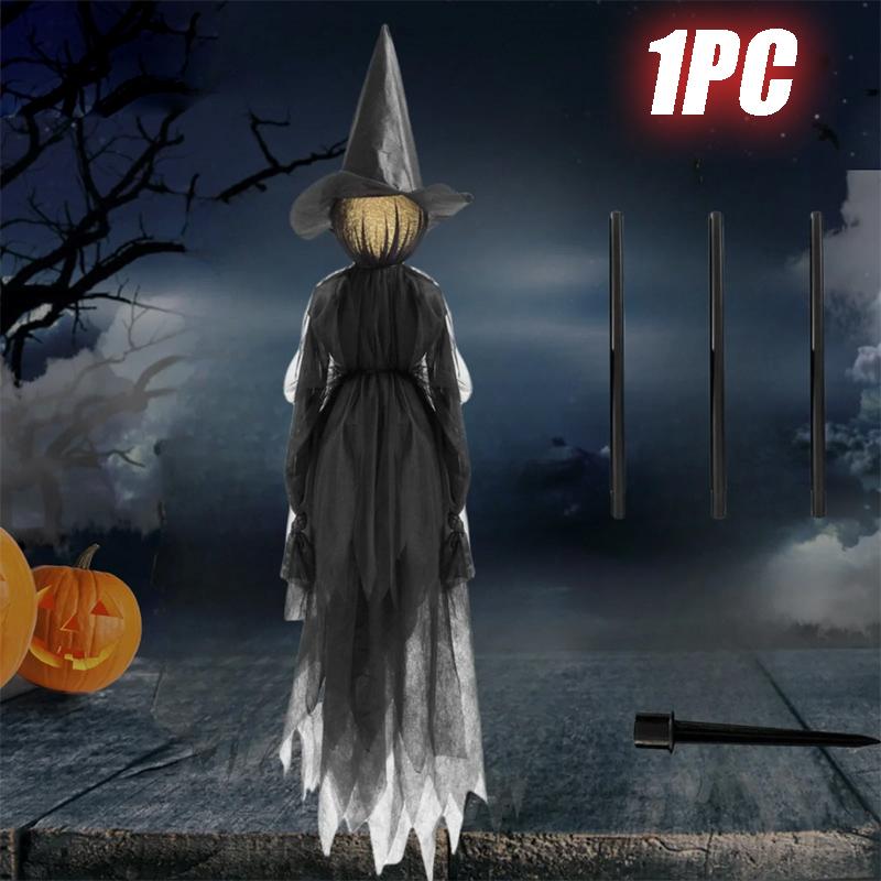 

Свето-звуковой декор ведьмы с активацией от звука 2025 Хэллоуин Датчик движения Рука, держащая ведьму Леденящие душу жуткие фигурки Дисплей Основной