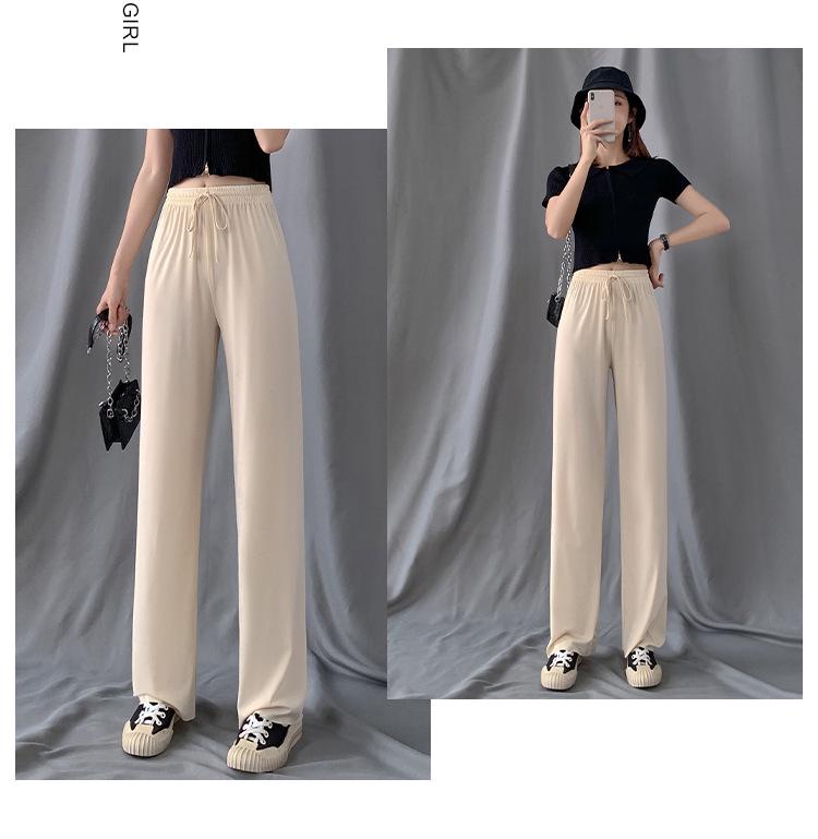 Women's Summer Plaid Ice Silk High-Waisted Wide-Leg Drape Pants