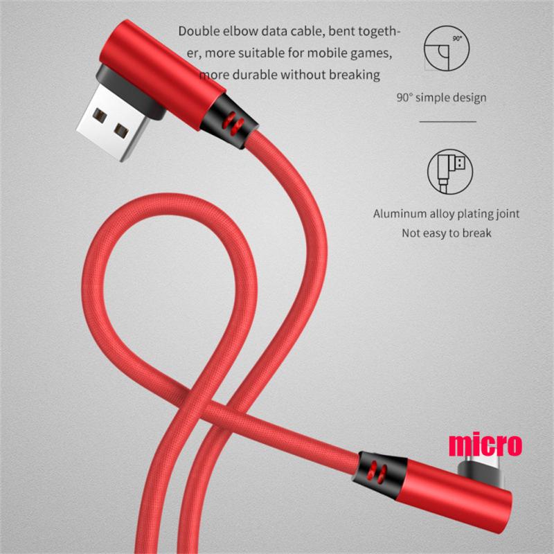 Double Elbow 90 Degree Micro Usb Type-c Data Cable Fast Charging Cable For Laptop Phone Charger Line