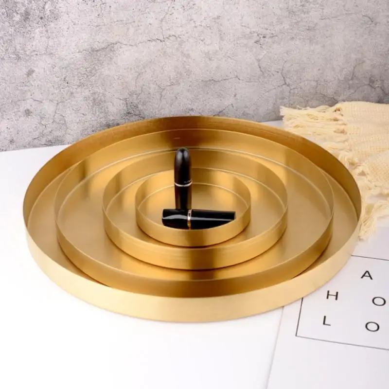 Stainless Steel Storage Tray Luxury Round Plate Fruit Cake Snack Tray Kitchen Metal Storage Space Saving Organizer Tray