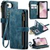 For iPhone 17e PU Leather Wallet Case Magnetic Flip Cover Zipper Card Holder Credit Card Slots Wrist Strap Kickstand Shockproof