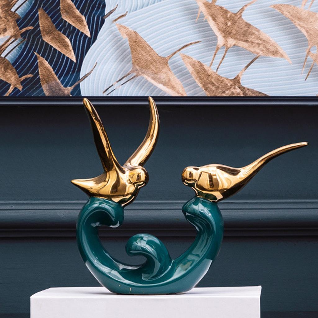 Nordic Ceramic Couple Birds Statues Modern Art Sculpture Valentine's Day Ornament for Living Room Entrance Tea Table Decoration
