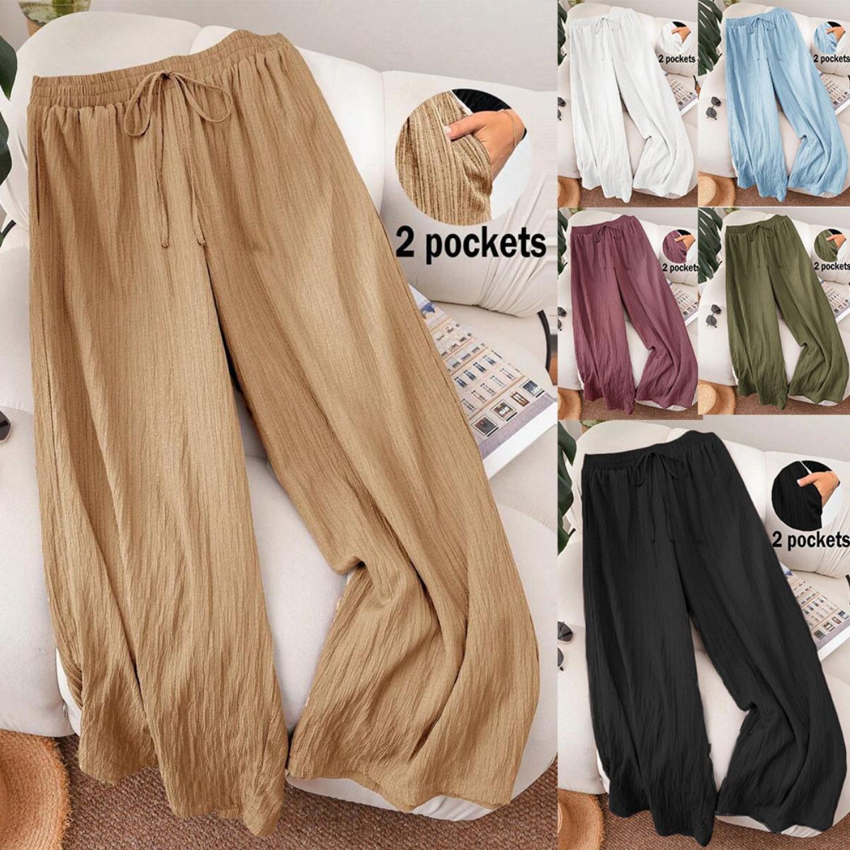 

Large Size Comfortable Women s Casual Beach Wear, Elegant Wide Leg Pants for Commuting, Loose Vacation Wear with Summer Pants 0XL фуксія