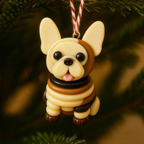 Bulldog Ornament Set French Style Button Puppy Hanging Pendant Home Party Christmas Holiday Decoration