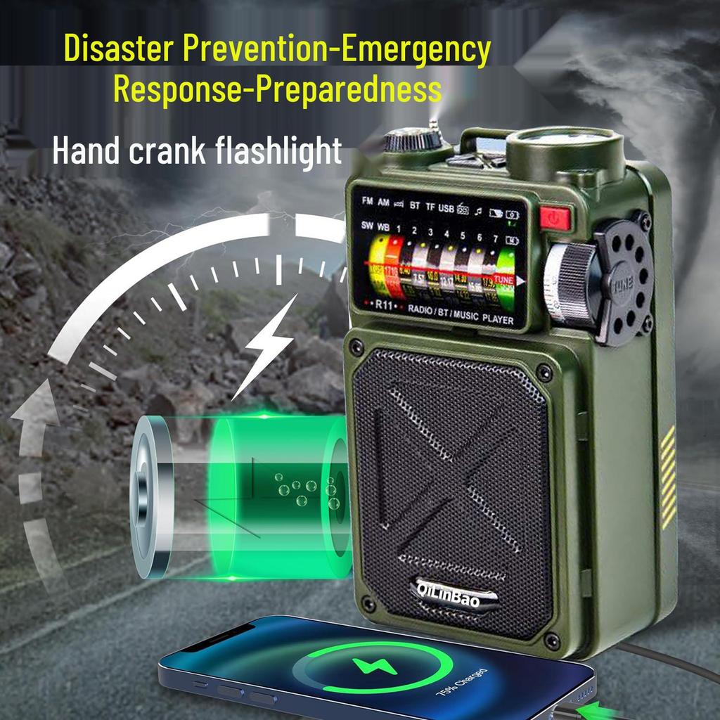 Emergency Solar Hand-Crank Radio and Flashlight for Disaster Preparedness
