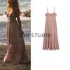 Spring New Women's Clothing American Style Vacation Seaside Cotton Ruffles Midi Dress 0881341