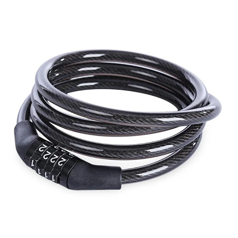 Anti-Theft Bike Lock 4 Digit Code Combination Stainless Steel Cable Bicycle Security Lock Equipment Bike Lock Bike Accessories чёрный