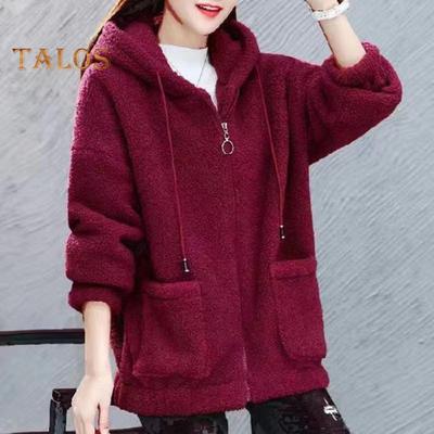 Women Winter Hoodie Thick Fleece Drawstring Hooded Outerwear Full Sleeves Zipper Closure Windproof Cardigan Jacket with Pockets
