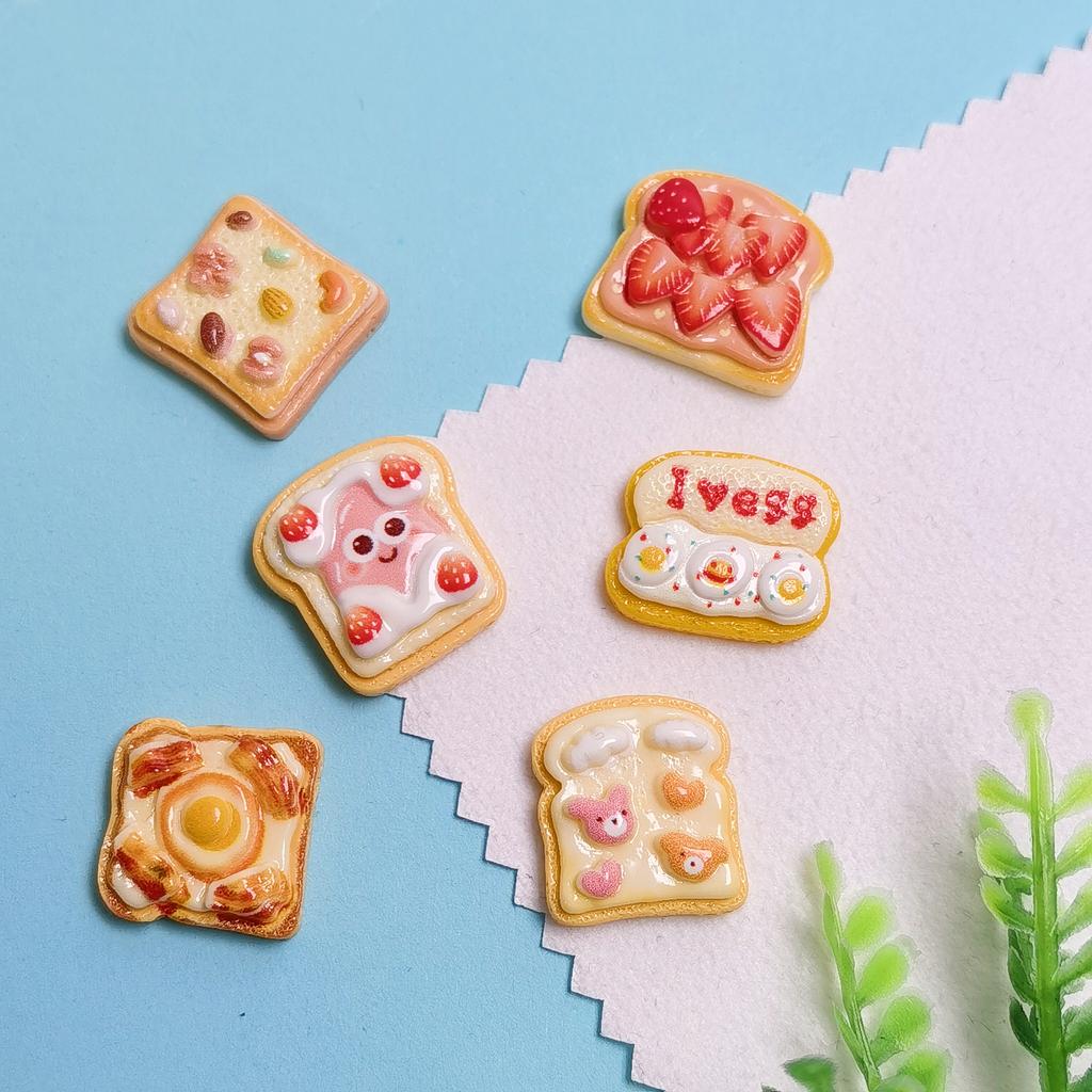 100Pcs Lifelike Toast Bread Resin Miniature Doll House Food Embellishments Flatbacks for Crafts Scrapbooking Phone Case Decor