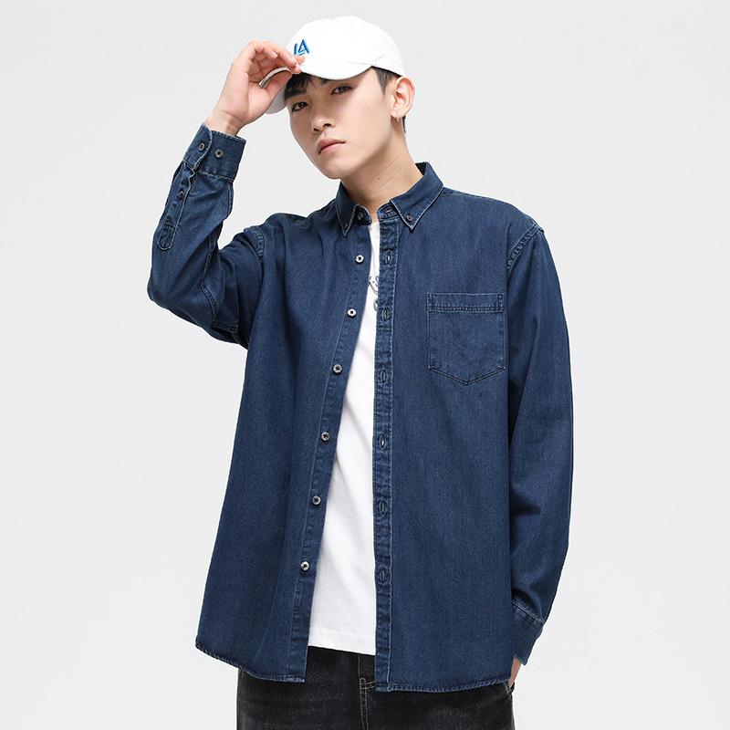 Camisa de Manga Larga de Algodón de Mezclilla Camisa Casual Camisa de Manga Larga de Atmósfera Contratada de Moda para Hombres