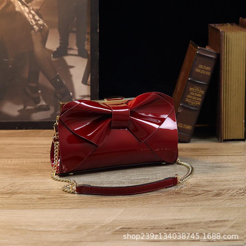 

Underarm Bag High-End Patent Leather Bag High-Grade Fashion Women s Bowknot Bag Versatile Small Bag Wholesale вина червоного кольору