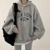 Fleece and thicker Korean version of niche casual hooded sweater women's ins lazy style design sense letter printing women's coat