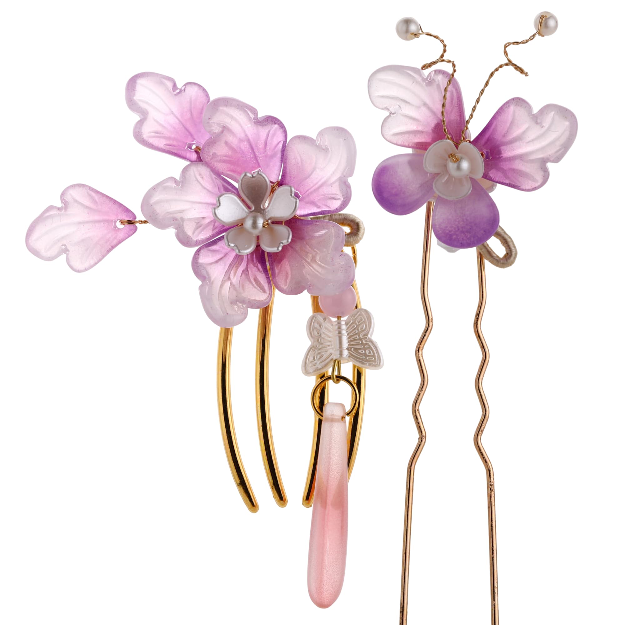 

2-Piece Hair Ornament Set: Flower and Butterfly Design, Perfect for Hakama, Kimono, Yukata, and Other Traditional Japanese Clothing. Stylish U-Pin