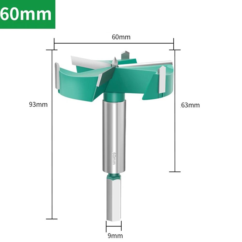 1pc 16-60mm 3-edged Woodworking Hole Opener Cutter Hinge Boring Drill Bits Hex Shank For Wood Plastics Plywood Drilling