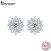 BAMOER 925 Sterling Silver Shining Ice Flower Stud Earrings Paved CZ Snowflakes Halo Earrings for Women Sparkling Winter Gift