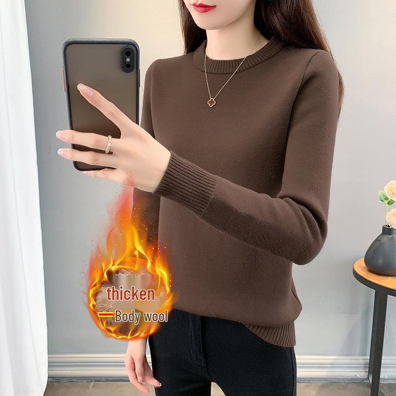 Women's Trendy Thickened Knit Pullover: 2025 Autumn/Winter Long Sleeve Round Neck Sweater