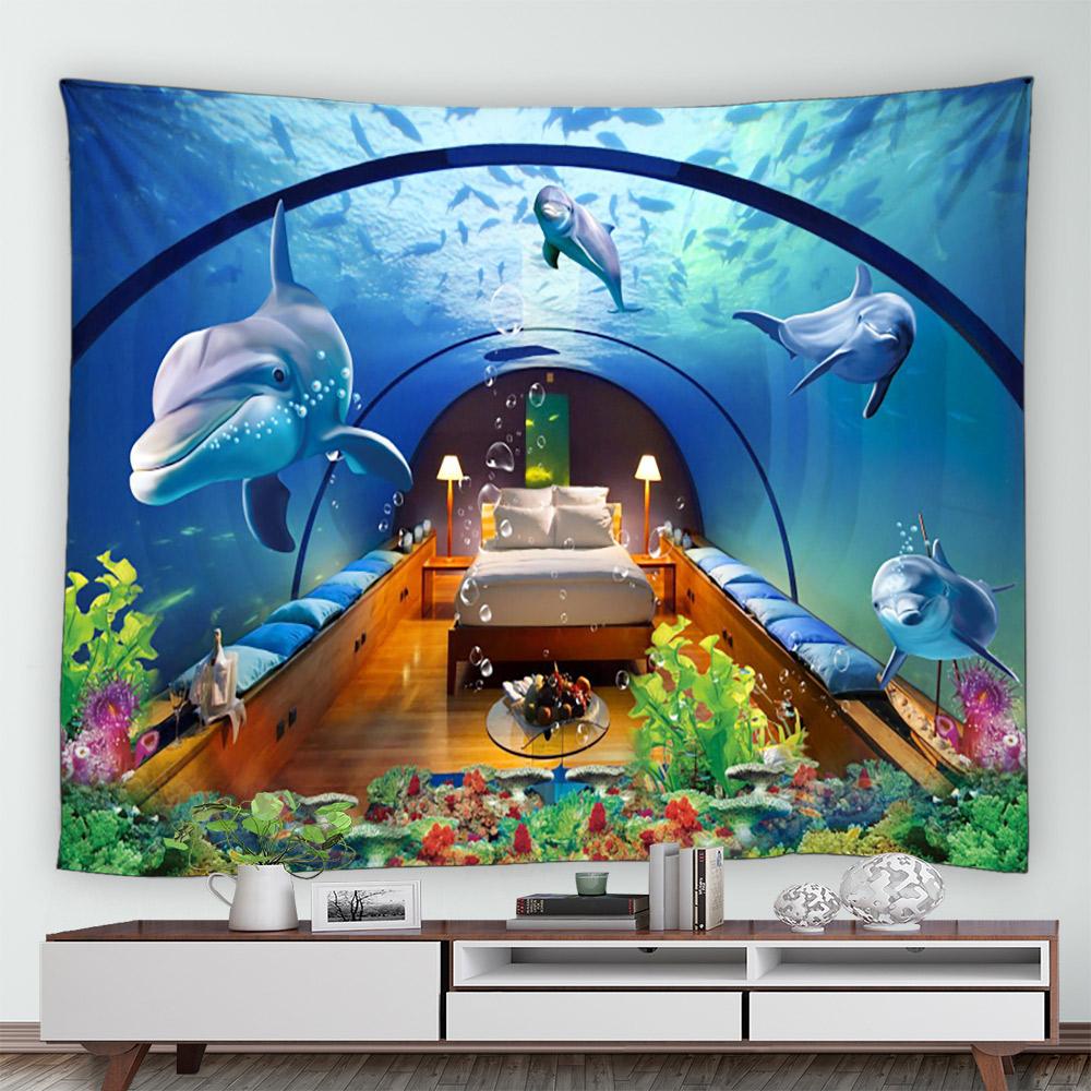 Tropical Marine Life Underwater Landscape Pattern Tapestry Home Bedroom Living Room Wall Decor Background Cloth Tapestry