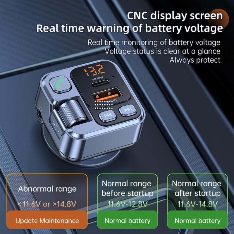 Bluetooth-compatible FM Transmitter for Car, QC3.0 & PD30W Wireless Radio Adapter Music Player Handfree Call